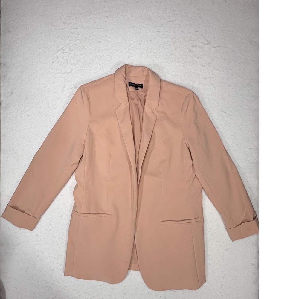 Love Tree Womens Peach Open Front Blazer Notched Lapel Rolled Cuff Jacket XL